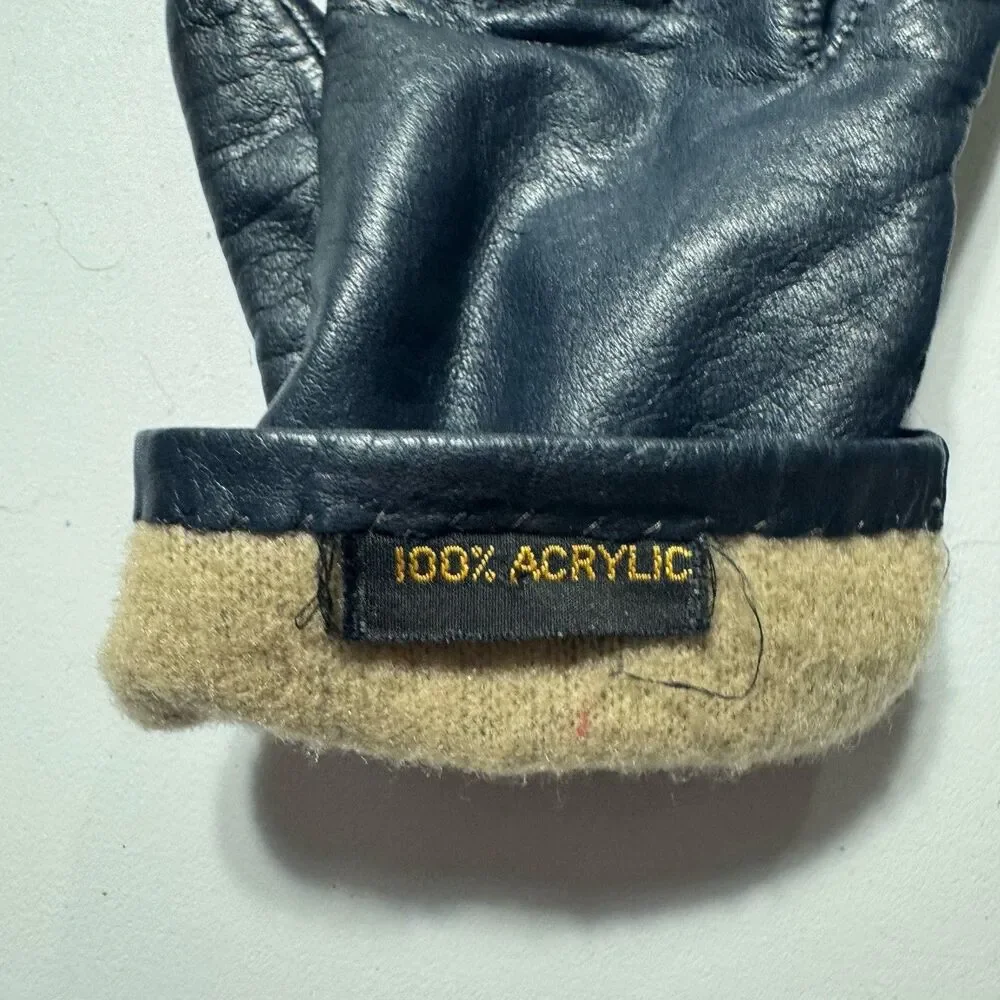 Women’s Genuine Leather Gloves Acrylic Knit Lined Black Size 7 1/2